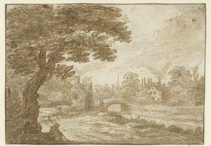Paesaggio con case e un ponticello da Jan van Goyen (possibly)