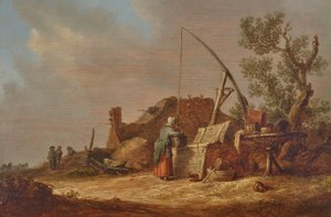 Un paesaggio con una donna al pozzo da Jan van Goyen