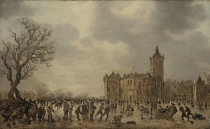 Paesaggio invernale con figure che si muovono sul ghiaccio presso il castello di Montfoort da Jan van Goyen