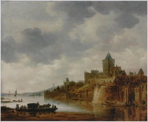 Olandese: Paesaggio fluviale con vista su Valkhof, Nimega Paesaggio fluviale con vista su Valkhof, Nimega da Jan van Goyen