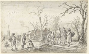 Figure vicino a un villaggio in inverno da Jan van Goyen