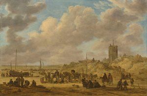 Vendita di pesce sulla spiaggia di Egmond da Jan van Goyen