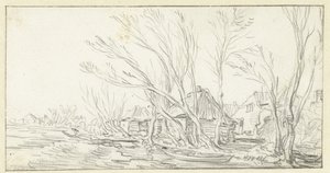 Paesaggio con alberi storti e spogli vicino a fattorie da Jan van Goyen