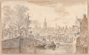 Mercato vicino a un canale da Jan van Goyen