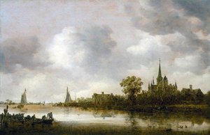 Paesaggio fluviale con una chiesa in lontananza da Jan van Goyen