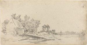 Paesaggio Fluviale con un Ponte in Lontananza da Jan van Goyen