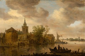 Vista sul fiume con chiesa e casale da Jan van Goyen