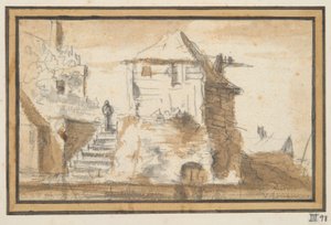 Due edifici con una scala da Jan van Goyen