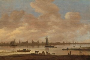 Veduta di una città immaginaria attraverso un fiume, con la torre di Saint Pol a Vianen da Jan van Goyen