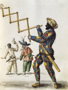 Arlecchino, acquerello da I vestiti veneziani, di quasi ogni epoca diligentemente raccolti e dipinti nel XVIII secolo, di Jan van Grevenbroeck o Giovanni Grevembroch, Italia