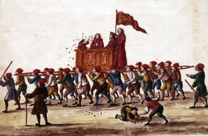 Feste veneziane. Il principe appena eletto viene portato in trionfo dagli operai dell