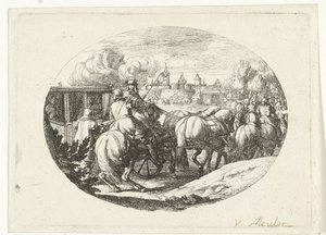 Esercito e carrozze che si dirigono verso la città da Jan van Huchtenburg