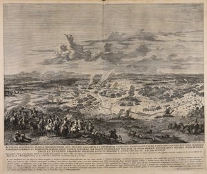 Accurata delineatio praelii Hochstetensis quo ingenti Gallorum et Bavarorum exercitu profligato caeso capto ...  Representation exacte de la fameuse bataille de Hochstet ... da Jan van Huchtenburgh