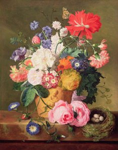 Fiori in un vaso di terracotta, 1744 (pannello) da Jan van Huysum