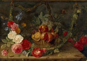 Composizione di natura morta decorativa con un cesto di frutta da Jan van Kessel