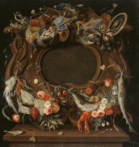 Cornice del medaglione con rappresentazione allegorica dei quattro elementi