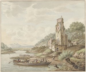 Paesaggio con barca mercantile vicino a un castello da Jan van Lockhorst