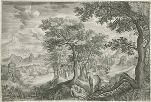 Berglandschap met de barmhartige Samaritaan da Jan van Londerseel