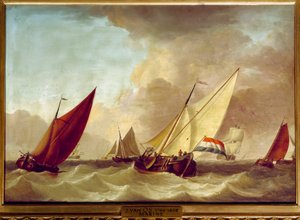 Marina. Dipinto di Jan van Os (1744-1808) XVIII secolo. Dim. 0,52x0,73 m
