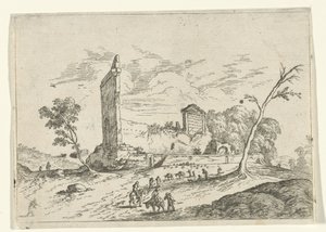 Paesaggio con rovine romane e pastori di asini da Jan van Ossenbeeck (attributed to)