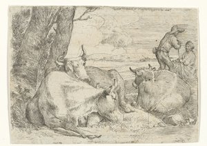 Tre mucche e due pastori da Jan van Ossenbeeck