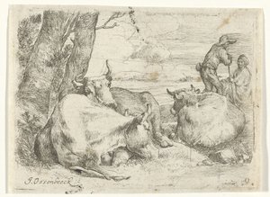 Tre mucche e due pastori da Jan van Ossenbeeck