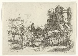 Bestiame che beve a una fonte da Jan van Ossenbeeck