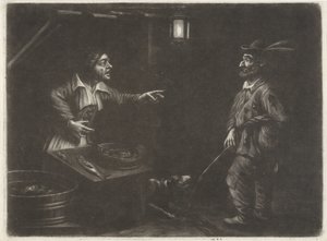 Scena notturna con venditrice di pesce e un uomo che urina da Jan van Somer