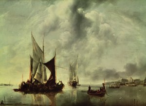 Calma o, barche vicino alla costa, dopo il 1651 da Jan van de Capelle or Cappelle