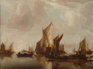 Uno yacht di stato e altre imbarcazioni in acque calme, ca. 1660 da Jan van de Cappelle