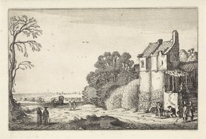 Figure presso una casa e carri coperti su una strada di campagna da Jan van de Velde (II)