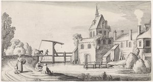 Figure presso un ponte levatoio per un villaggio con campanile da Jan van de Velde (II)