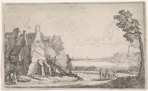 Figure presso una casa diroccata vicino a un fiume da Jan van de Velde (II)