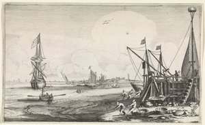 Testa di porto con pescatori che tirano le reti da Jan van de Velde (II)