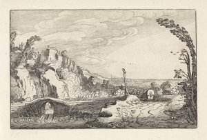 Carro coperto su un sentiero in un paesaggio fluviale montuoso da Jan van de Velde (II)