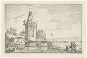 Paesaggio con una torre e un ponte sul fiume Niers da Jan van de Velde (II)