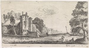 Paesaggio con figure presso una casa fortificata con due torri da Jan van de Velde (II)