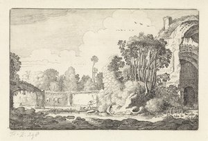 Uomo con cane presso una rovina (Paesaggi) da Jan van de Velde (II)