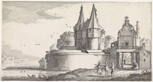 Soldati presso un forte e una porta della città su un fiume da Jan van de Velde (II)