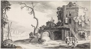 Due falconieri presso una torre usata come locanda da Jan van de Velde (II)