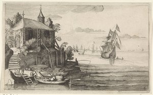 Due alberi vicino a una costa con una cappella (Scene marine) da Jan van de Velde (II)
