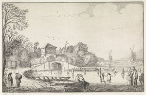 Paesaggio invernale con pattinatori su un ponte da Jan van de Velde (II)