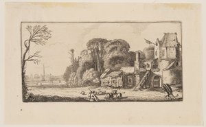 Paesaggio con maiali e due venditori ambulanti, da Sei paesaggi da Jan van de Velde II