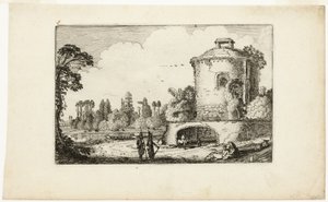 Paesaggio con torre rotonda da Jan van de Velde II