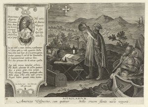 Amerigo Vespucci scopre la Croce del Sud con un astrolabio, da Nova Reperta, pub. 1600