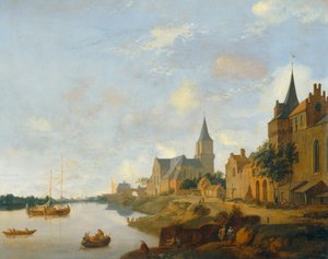 Il Reno a Emmerich con la chiesa di San Martino ... da Jan van der (manner of) Heyden