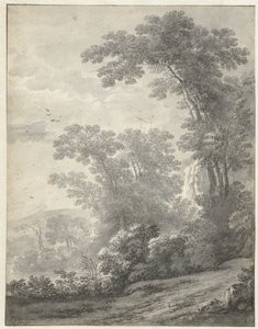 Paesaggio montano con alberi vicino a un fiume da Jan van der Meer (II)