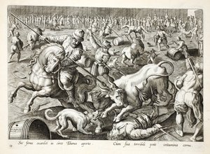 Una corrida di massa in un recinto, illustrazione da 