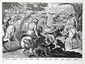 Mori a cavallo che cacciano struzzi, tavola 62, illustrazione da 
