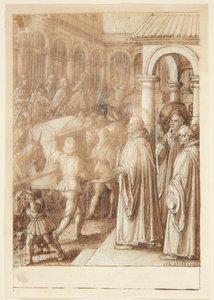 Storia di S. Giovanni Alberti Fiorentino. Il santo accusa i vescovi di Firenze di simonia (?) nella piazza da Jan van der Straet